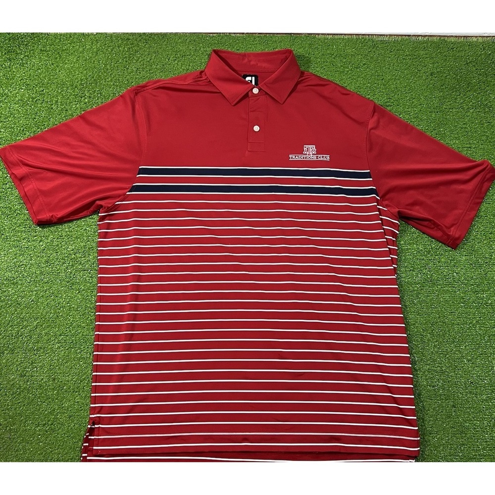 FJ Texas A&M Golf XL Red Aggie Logo Performance Shirt Striped EUC